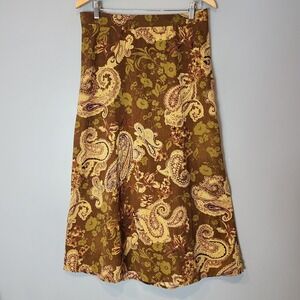 Vtg Maxi Skirt Size 14 Fairy Grunge Y2K Pull On Silky Floral Paisley Brown Gypsy